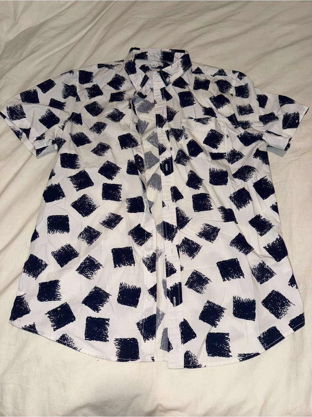 The Rail Men's Short-Sleeve White Shirt with Navy Square Brush Print